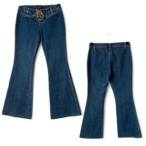 Quick Y2K Flared Women's Denim Jeans Lace Up Closure Boho Festival Sz 5